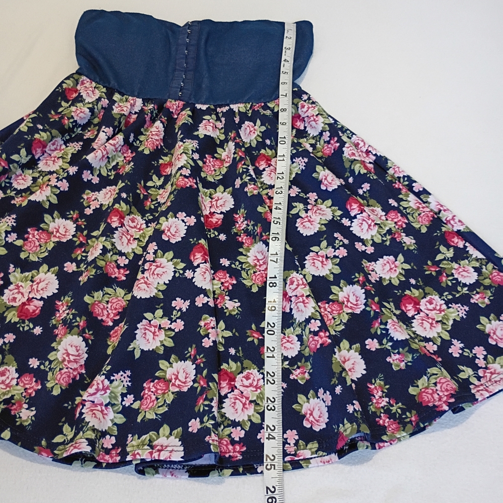 Papaya Strapless Floral Dress Sz M - Blue and Pink Summer Spring Preppy - Picture 6 of 8